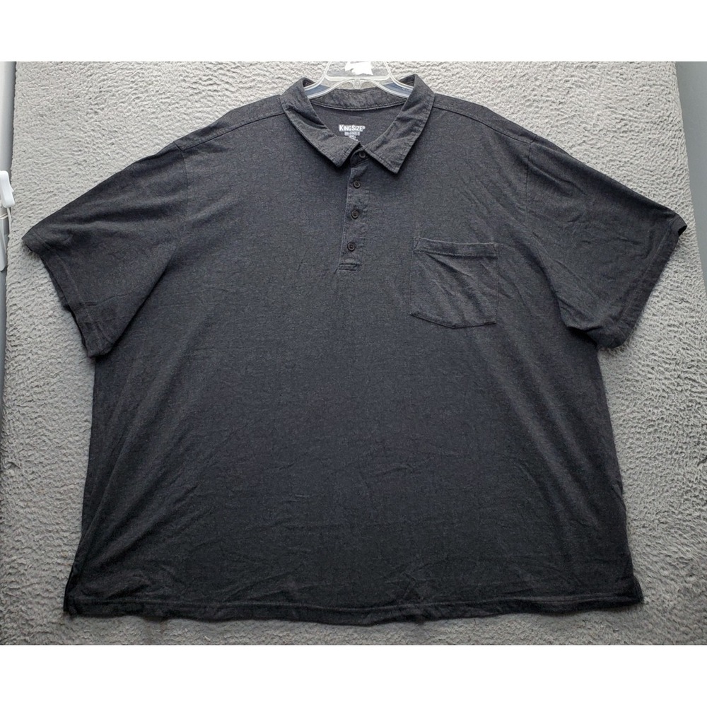 KingSize Polo Shirt Mens 5XL Gray Short Sleeve Relaxed Fit Slit Collared Popover